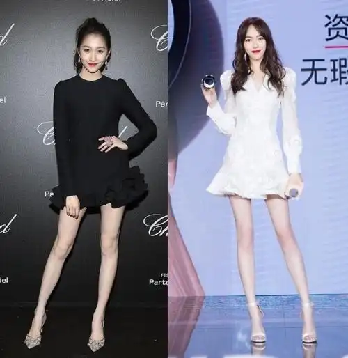 关晓彤和唐嫣同穿短裙两人身高只差1厘米谁是腿精一目了然