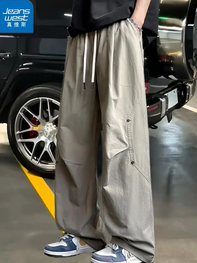 腿休闲裤男款夏季日系潮牌男裤宽松直筒拖地裤子 #工装裤穿搭 #男士休
