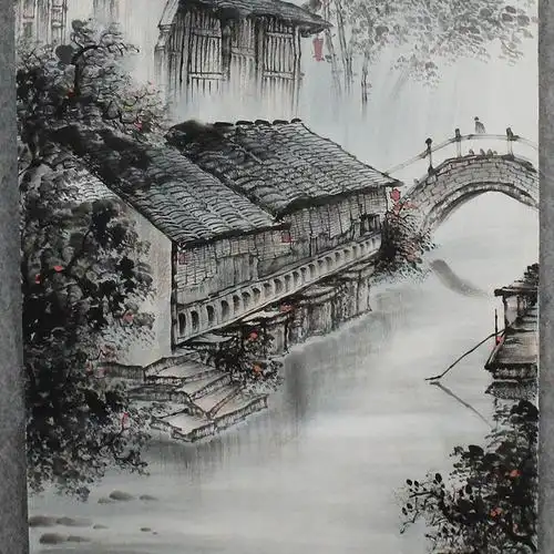 江南水乡挂画 新中式禅意装饰画 茶室水墨中国风壁画 玄关墙画