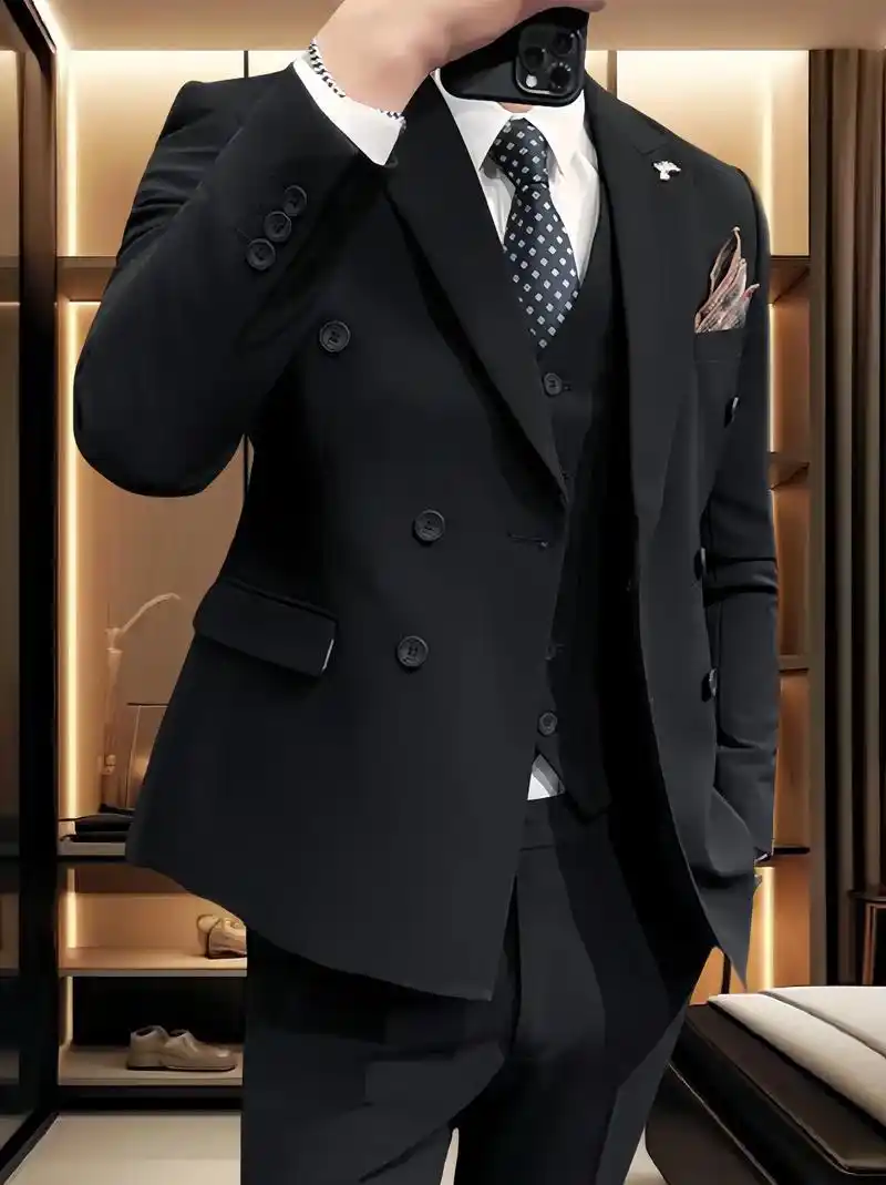 帅哥们~这款双排扣西装套装来咯!男士韩版修身高级感痞帅休闲商务西服
