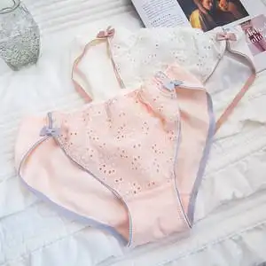 小情侣の日系蝴蝶结纯棉男士女士少女女生无钢圈内衣内裤套装