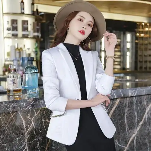 白色2022西装外套女秋装时尚修身纯色小个子网红上衣小西服套装潮