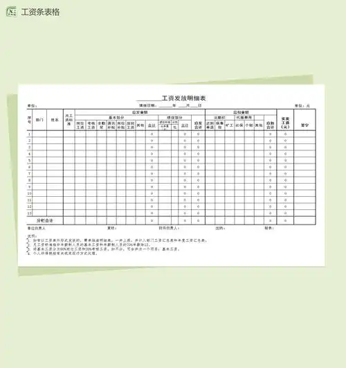简单的工资发放明细表excel表格模板