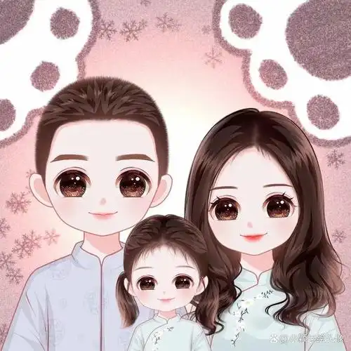 一家三口漫画头像,用手绘的方式记录温馨,甜蜜美好