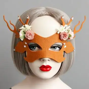 狐狸面具 狐狸小鹿动物面具儿童男女成人通用圣诞舞会cos公主面罩 桔