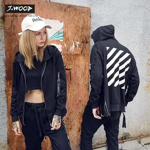 欧美高街嘻哈潮流舞蹈表演服男女生中性侧拉链织带连帽秋冬装卫衣_5折
