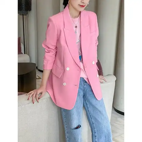 粉红色西装外套女减龄气质小西服韩版小个子秋装2021年新款欧洲站