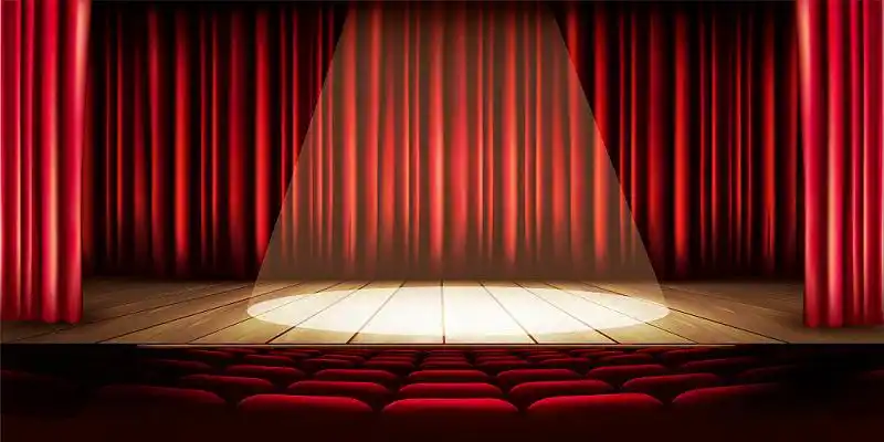 红色幕布经典舞台吊灯光束背景海报舞台背景