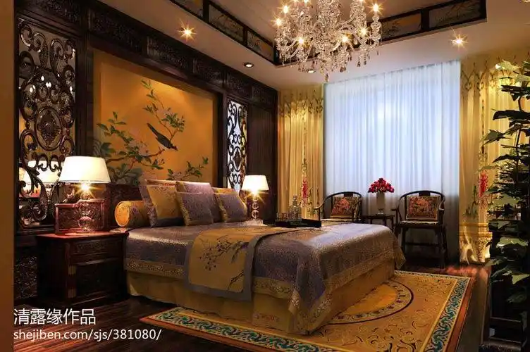 中式宫廷风卧室吊灯装修效果图