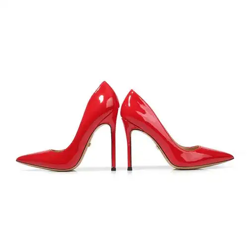 漆皮红色高跟鞋女超细跟10cm尖头浅口性感夜场12厘米宴会裸色单鞋