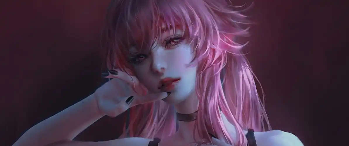 红色眼睛 粉色头发动漫美女3440x1440带鱼屏壁纸_4k动漫图片高清壁纸