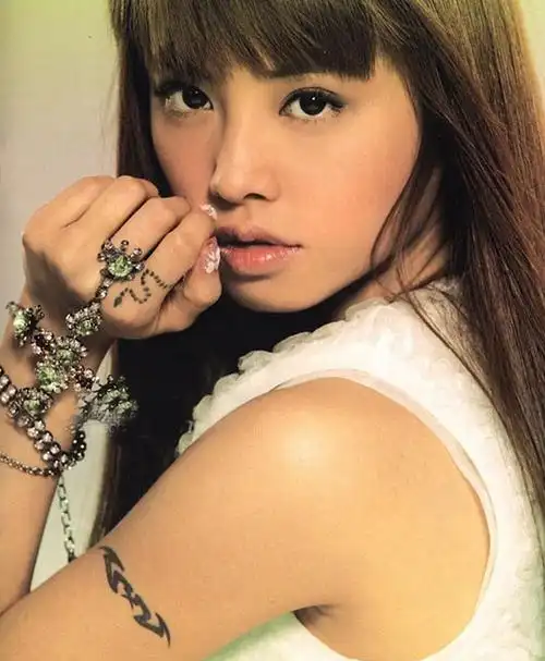 蔡依林纹身图片明星手臂上黑色的蝙蝠纹身图片