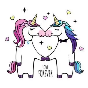 浪漫的独角兽夫妇. 情人节快乐. 爱情照片