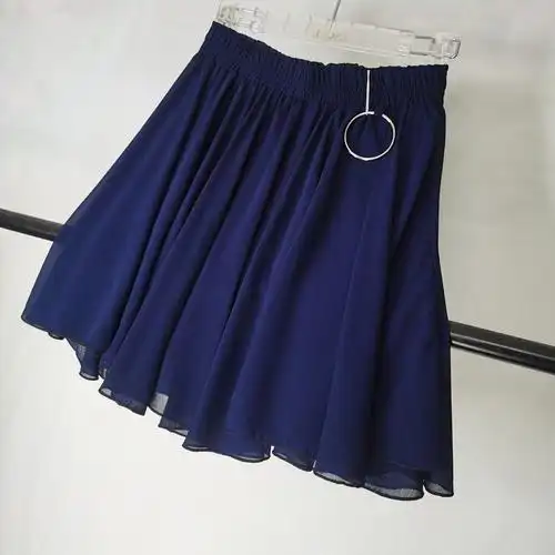 夏季雪纺半身短裙防走光大摆伞裙藏蓝色舞蹈裙子蕾丝鱼尾仙女裙裙