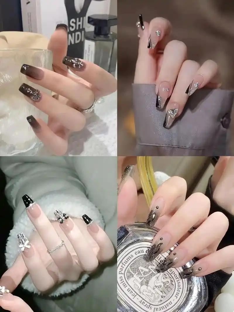 高级黑色美甲,今日推荐黄黑皮适合的美甲#美甲 #美出高级感 - 抖音