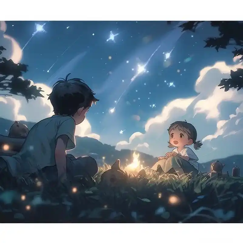 璀璨星空动漫卡通情侣头像许愿浪漫时刻.