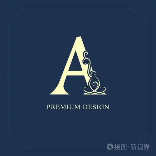 大写字母a.书法漂亮的标志,带标签.优雅的风格.