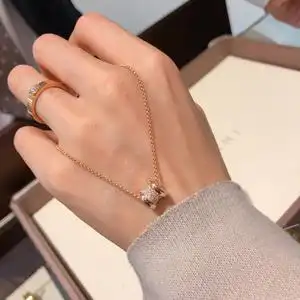 bvlgari/宝格丽 小蛮腰满钻项链 18k玫瑰金白金mini小号锁骨链女