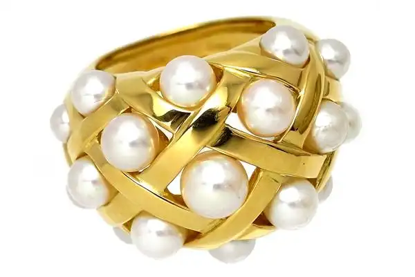 chanel香奈儿黄金镶嵌珍珠戒指9#专柜正品