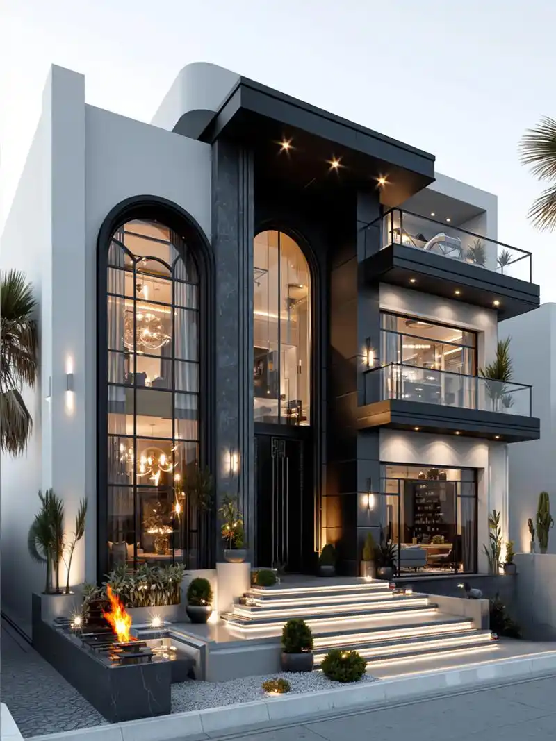 现代轻奢风别墅,占地130平,打破常规白色色调别墅,超大落地