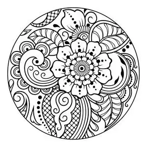 勾勒出用于着色书籍页面的圆形花卉图案.成人和儿童抗应力着色.