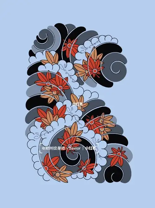 枫叶老传统纹身手稿