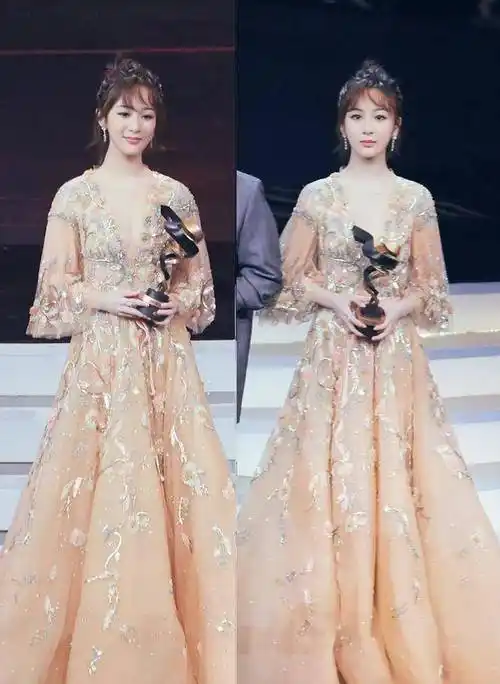 杨紫十一套礼服造型大赏,万年一字肩,也能美出圈_长裙_的设计_风格