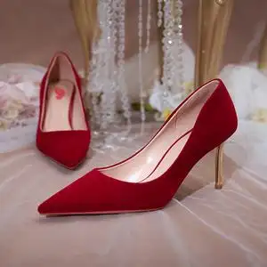大红色婚鞋女冬季结婚2020年新款古风绒面秀禾鞋中式高跟新娘红鞋