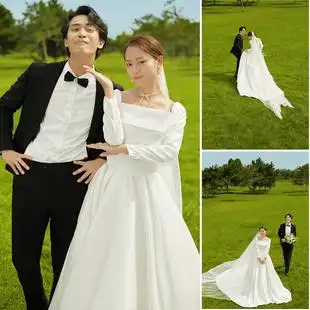 2021影楼婚纱照外景草坪客样新款高端情侣森系小清新草地白纱样片