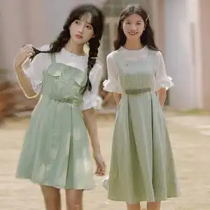 2022新款学生夏季背带文艺套装裙子女学院风清新连衣裙姐妹闺蜜装