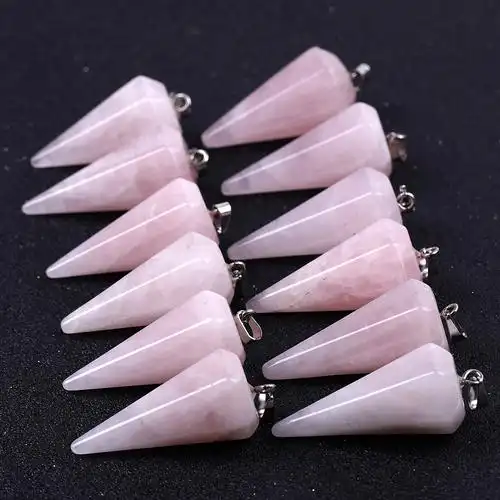 紫水晶白水晶六角锥吊坠金字塔灵摆欧美跨境亚马逊流行首饰品