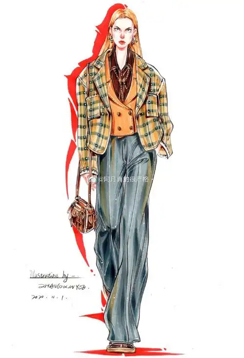 服装设计手稿超话#每日一画##手绘服装效果图#分享一张格子西装 步骤
