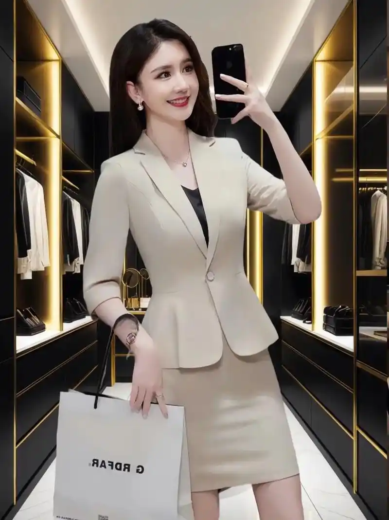 高端职业装套装女夏季短袖西装套裙美容师气质酒店 - 抖音