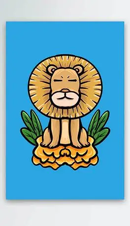 原创舞狮子南狮-插画海报北欧ins风手绘卡通狮子小动物小清新商业插画