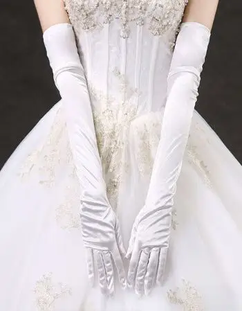 婚纱手套长款冬季结婚新娘婚纱手套冬季礼服缎面超长款过肘纯色红白米