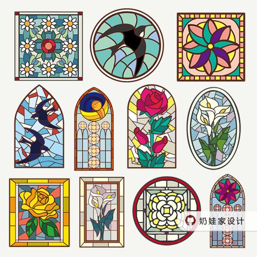 sc288欧洲中世纪复古教堂玻璃花纹装饰ps广告设计ai矢量png素材图