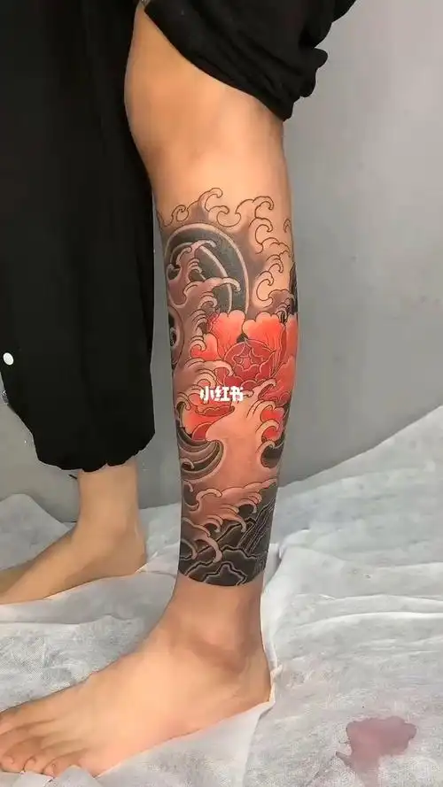 小腿全包水浪纹身