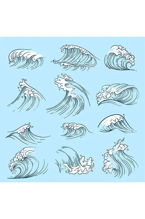 手绘速写海浪形态免扣元素-众图网