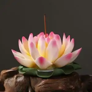 陶瓷莲花香插荷叶线香纯手工睡莲花香座檀香供佛家用装饰办公摆件