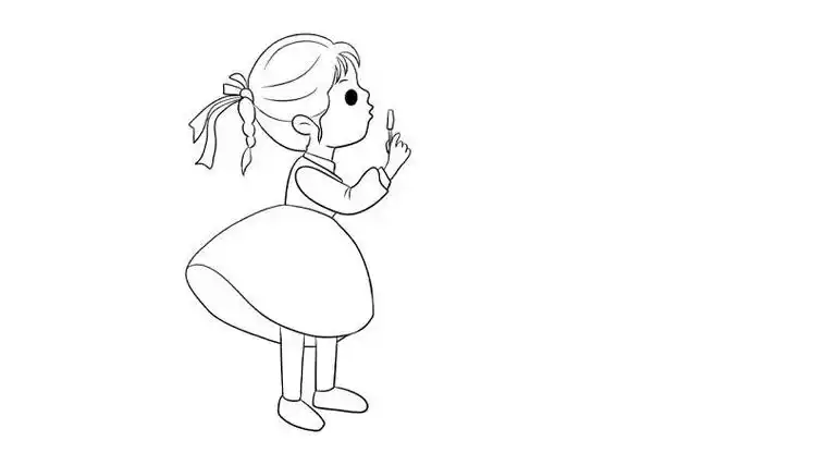 小女孩朝后宅的简笔画