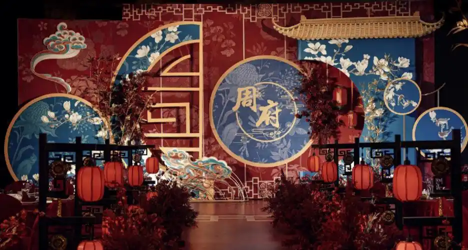 超级高级大气的明制中式婚礼背景板定制