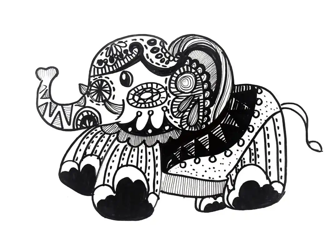 7-12岁 课件素材:大象98 上课工具:铅笔 橡皮 绘画纸 勾线笔 #线描