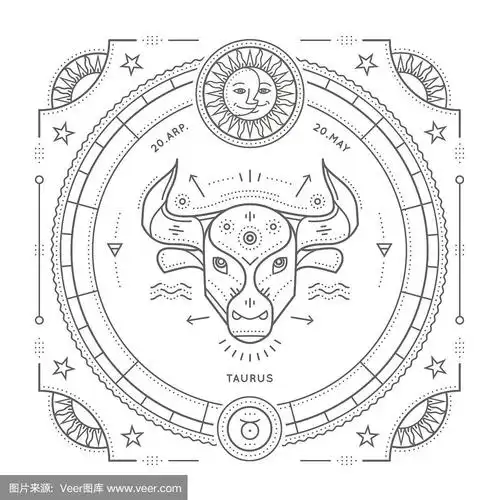 复古细线金牛座星座标签.