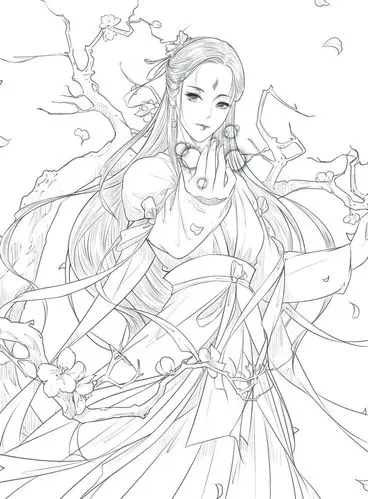 醉花颜 古风涂色书线描集 飞乐鸟秘密花园彩铅画水彩马克笔人物漫画