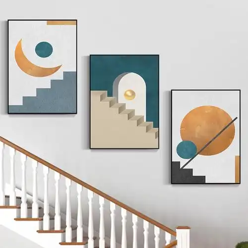 楼梯间装饰画现代简约楼道三联挂画别墅走廊过道背景墙面壁画复式