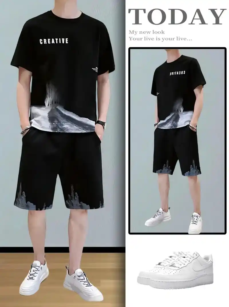 运动休闲套装夏季潮流冰丝薄款男生帅气套装