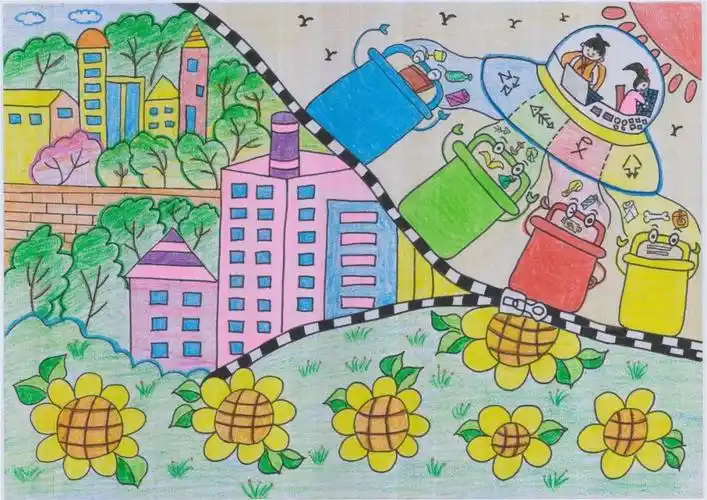 生态与人类共存 漂亮的世界环境日中小学生绘画作品(共9幅)--简笔画