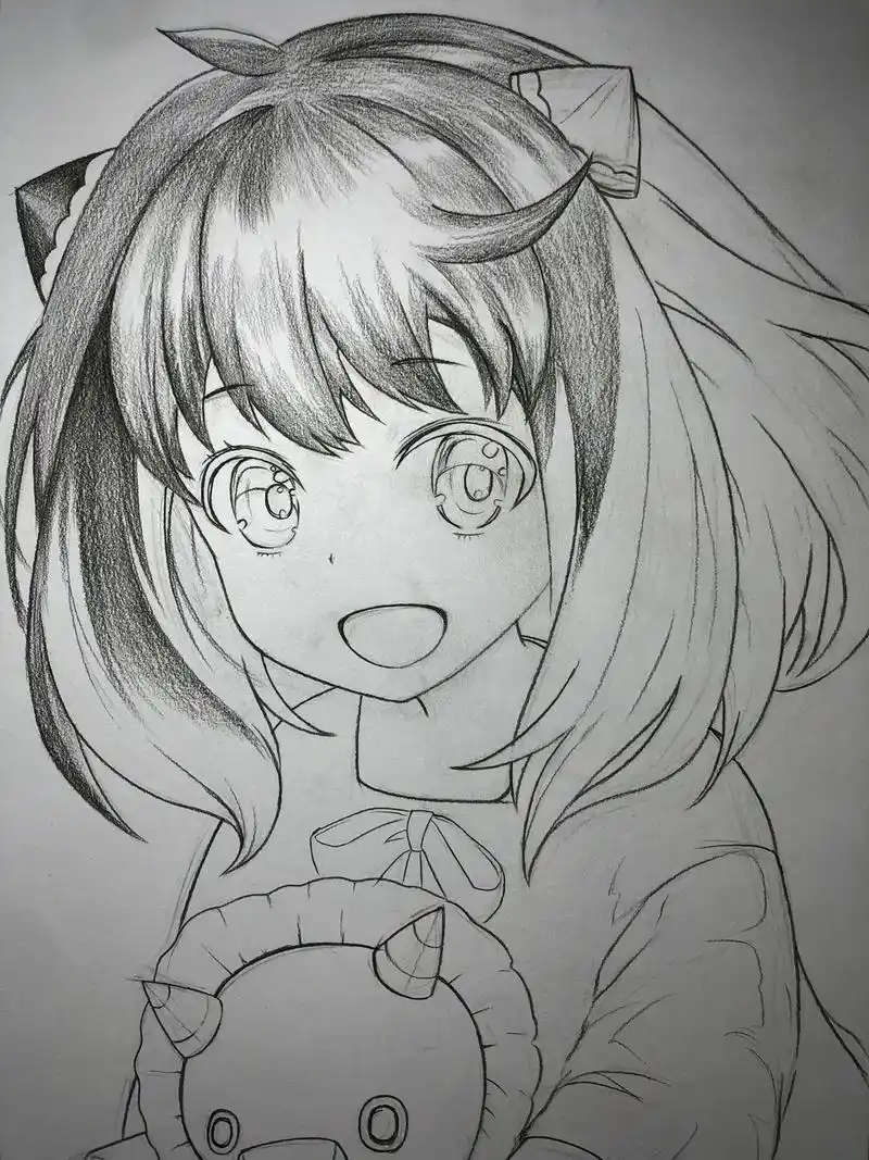 间谍过家家动漫人物阿尼亚素描绘画过程图.#手绘 #艺术在抖音 - 抖音