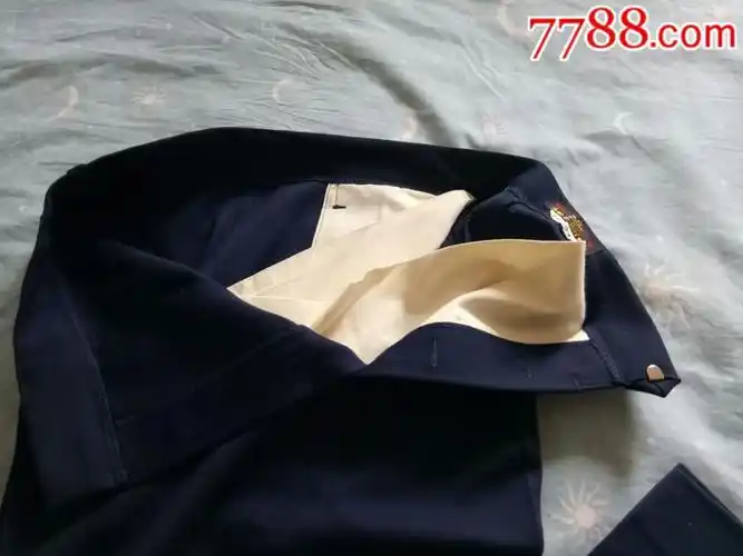 蓝毛料旁开女裤