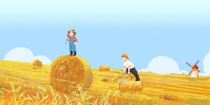 小满插画节气小麦成熟麦田夏天丰收季节小满展板小满节日